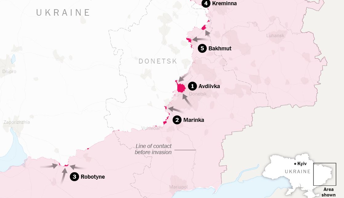 Мапа бойових дій в Україні / The New York Times