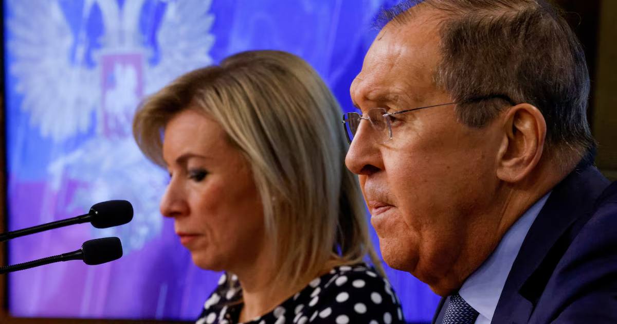 Міністр закордонних справ Росії Сергій Лавров і речниця МЗС Росії Марія Захарова під час щорічної прес-конференції в Москві, 18 січня 2024 / Фото Reuters