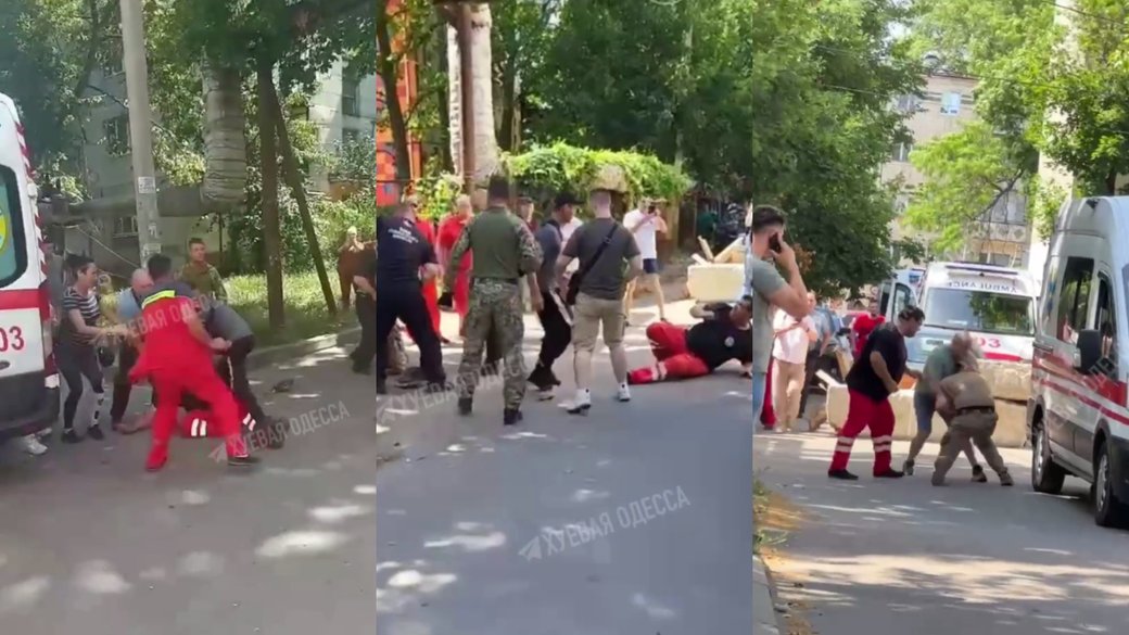 Драка между военнослужащими ТЦК и медиками "скорой" в Одессе / Скриншот с видео