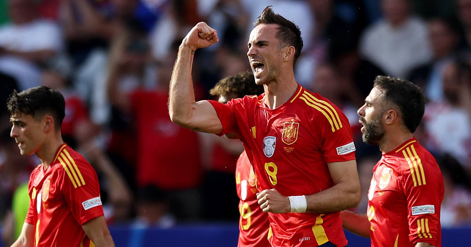Фабіан Руїс зі збірної Іспанії святкує гол, який він забив у ворота збірної Хорватії на Євро-2024 / Фото УЄФА