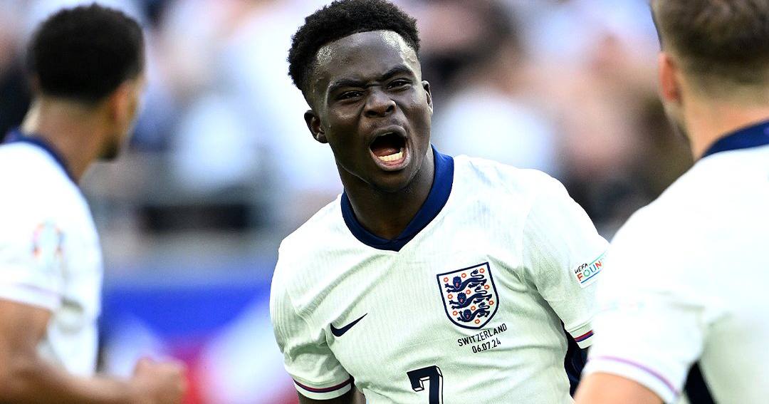 Нападающий сборной Англии Букайо Сака - автор ответного гола в ворота Швейцарии / Фото УЕФА