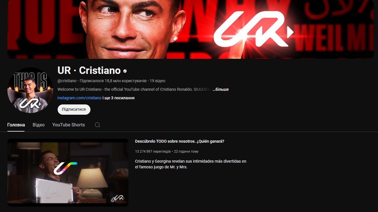 YouTube канал Криштиану Роналду