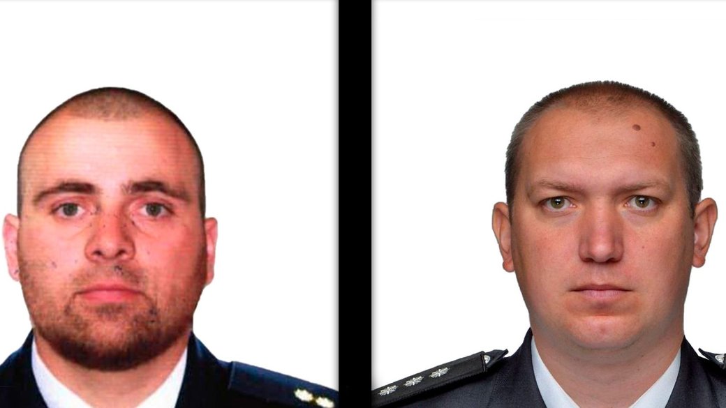 Поліцейські Олександр Чубар і Олександр Гонтаренко, які загинули внаслідок обстрілу / Фото: Поліція Донеччини