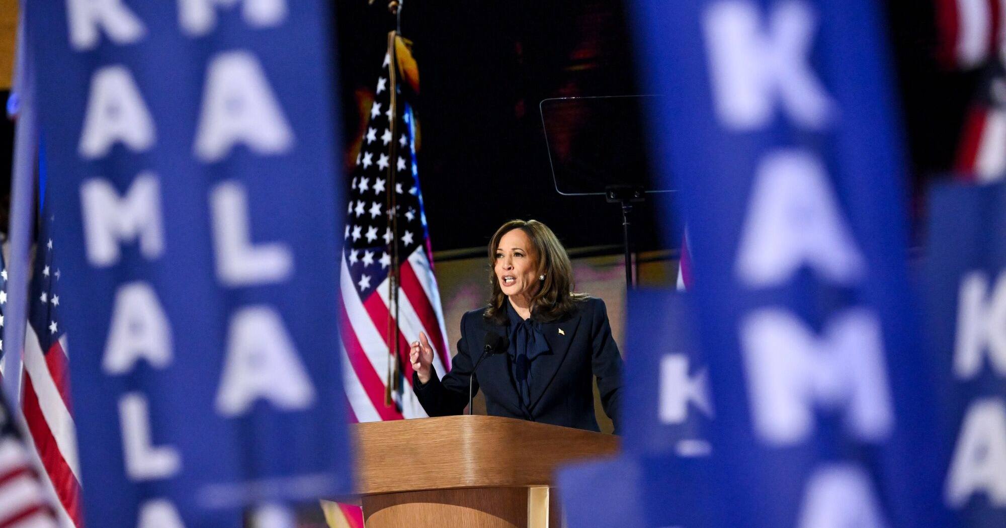 Камала Харрис выступает во время Демократической национальной конвенции в Чикаго, штат Иллинойс, 22 августа 2024 / Фото Bloomberg