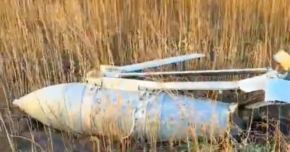 A non-detonated Russian KAB-250 guided aerial bomb with a universal planning and correction module. Illustrative photo / Video screenshot