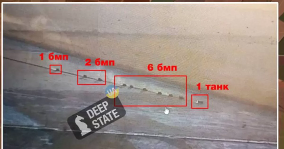 Движение колонны вражеской ВВТ в районе села Новый Комар / Фото DeepState