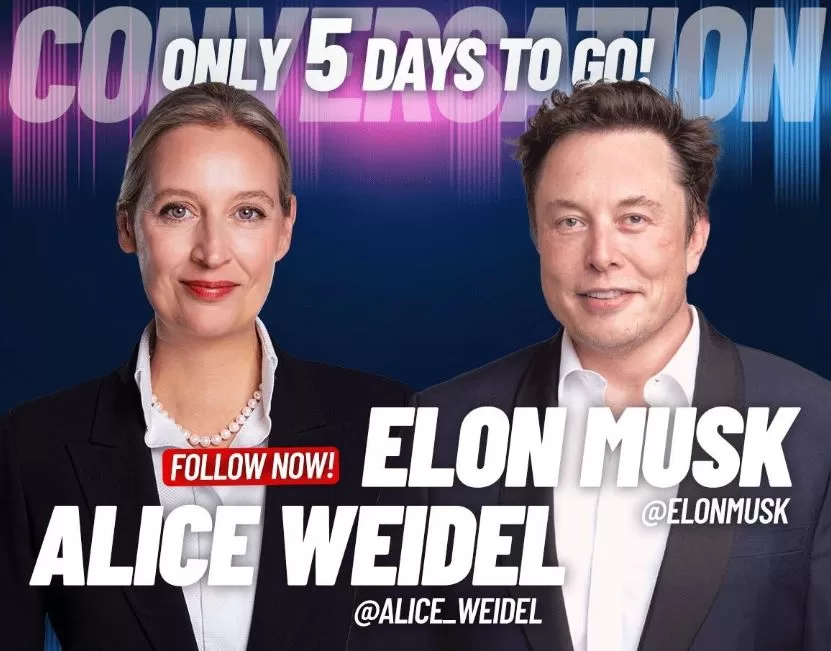 Анонс подкаста Илона Маска с лидером АдН Алис Вайдель / x/elonmusk