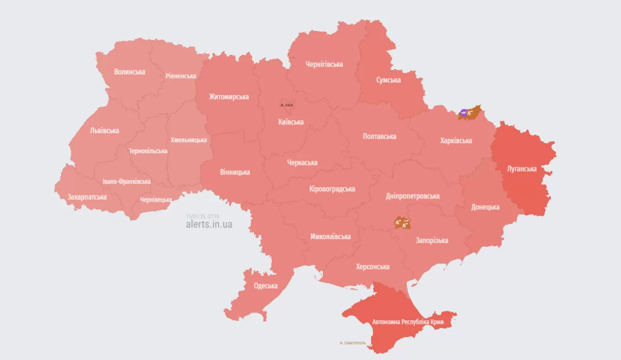 Карта повітряних тривог / Скриншот alerts.in.ua