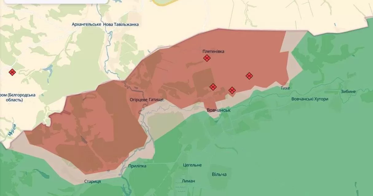 Лінія фронту в районі Вовчанська станом на 17 січня / DeepStateMAP