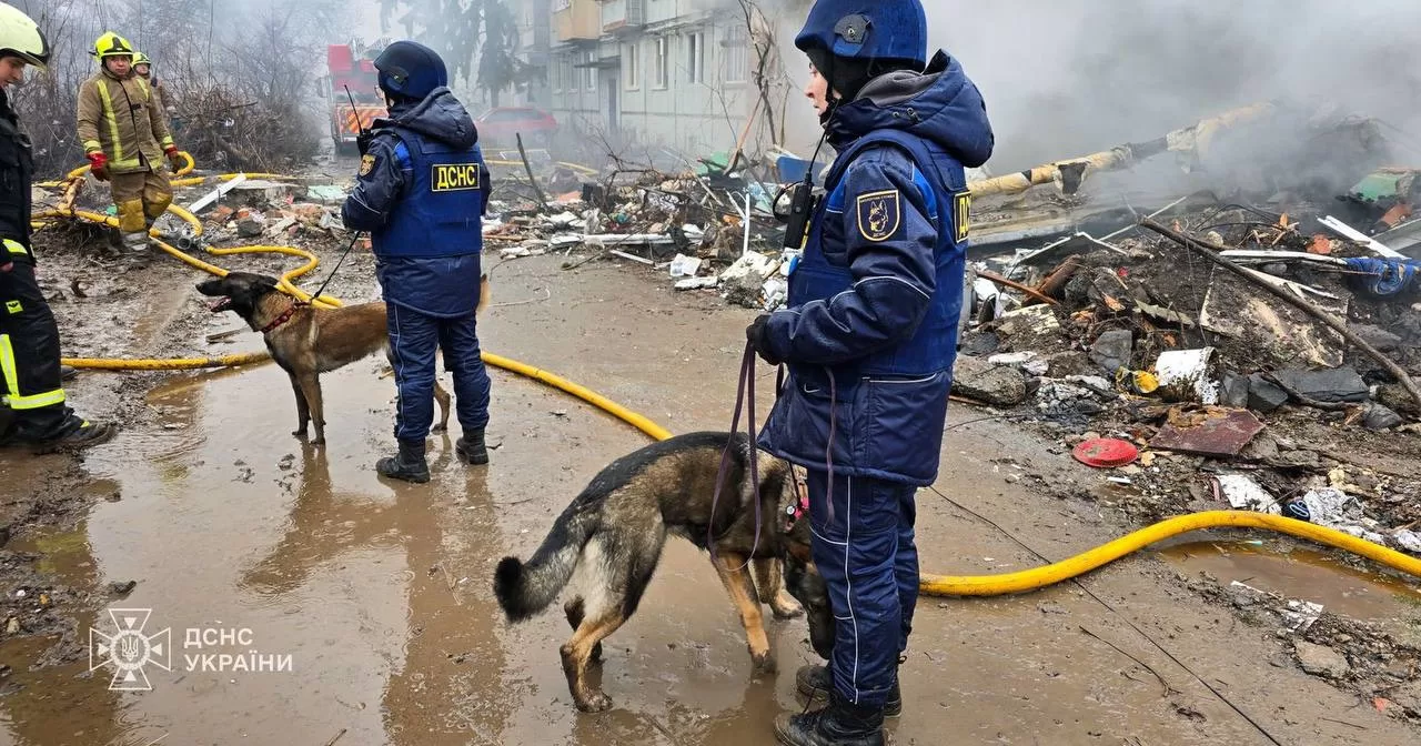 Emergency rescue operations are underway in Poltava. SES dog handlers with trained search dogs are involved / Photo by SES