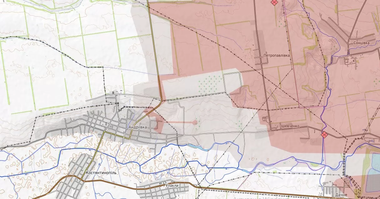 Карта района боевых действий возле Андреевки / Фото DeepState