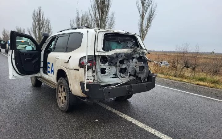 The IAEA mission vehicle was hit by a UAV / Photo: facebook/german.galushchenko
