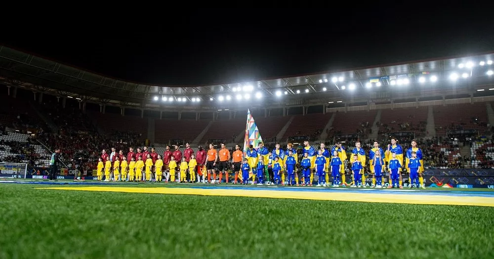 Збірні Бельгіє та України перед першим матчем плей-оф Ліги націй-2024/25. 20 березня 2025  / Фото УАФ