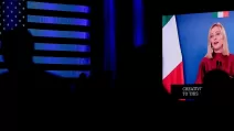 Прем'єр-міністр Італії Джорджія Мелоні під час відеозв'язку на конференції CPAC у Меріленді 22 лютого 2025 року / Фото Bloomberg