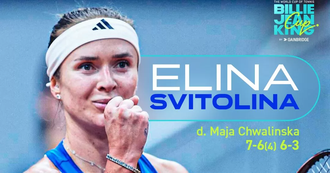 Еліна Світоліна закріплює перемогу над Польщею / Фото Billie Jean King Cup @BJKCup