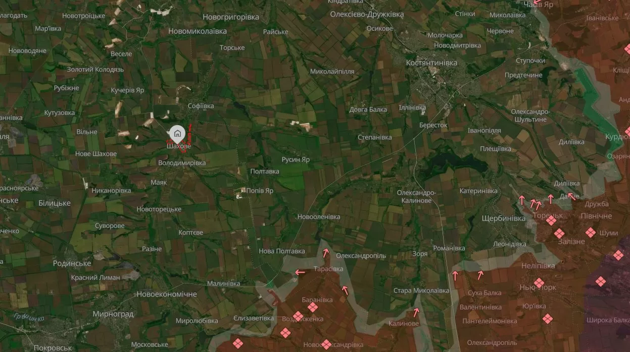 Села Шахово и Торецкое на карте DeepState