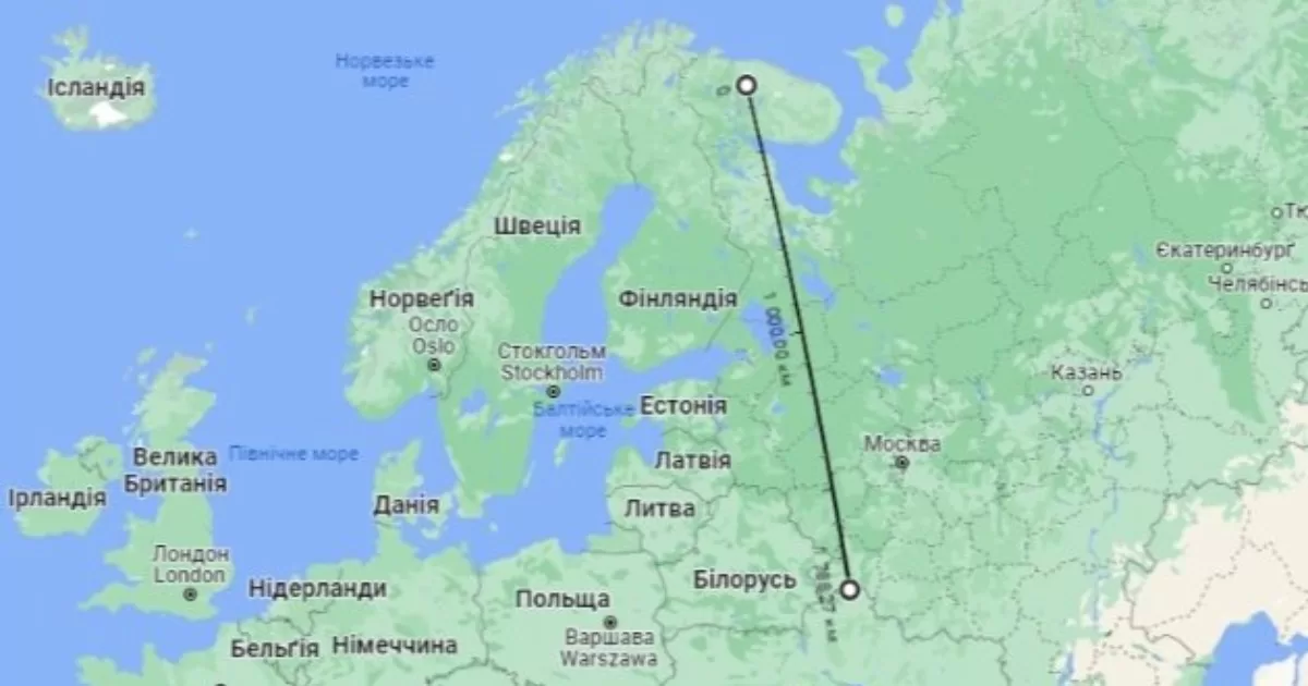 Відстань від аеродрому «Оленья» у Мурманській області до Держкордону Україною близько 1800 км / Google Maps