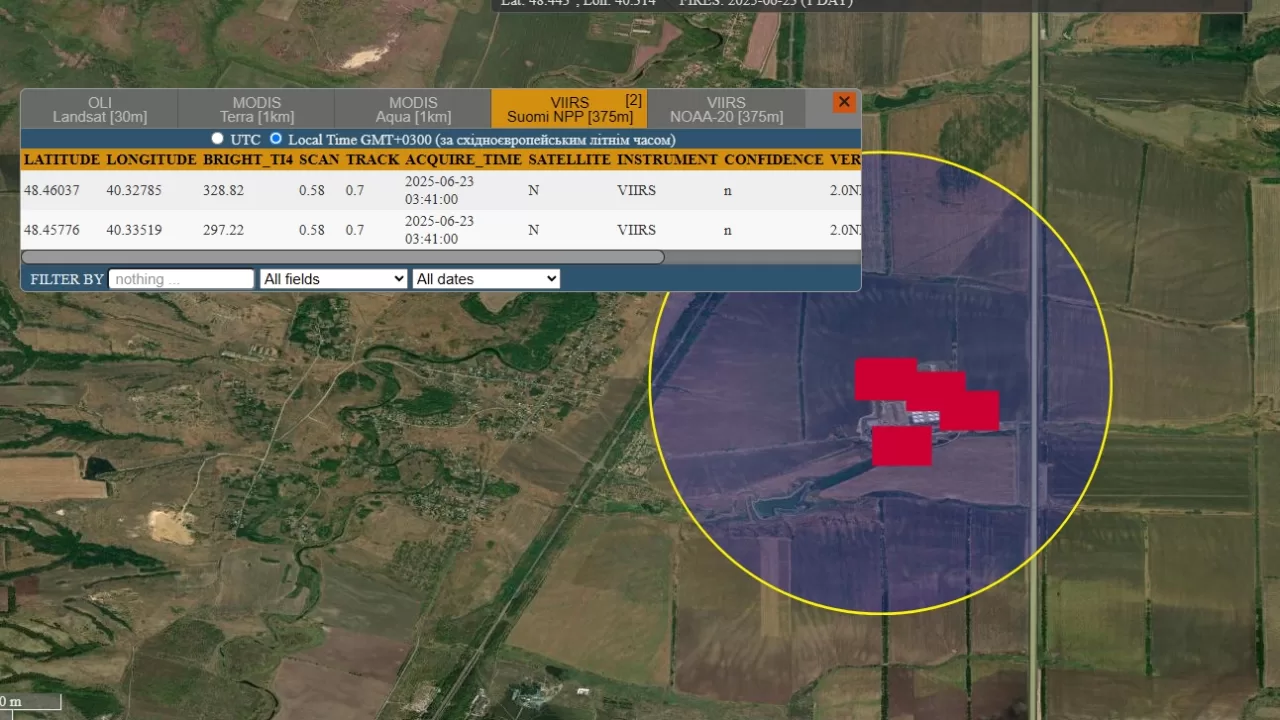 Зафіксовані супутником FIRMS аномальне підвищення температури на комбінаті "Атлас"