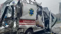 An ambulance attacked by Russians with a drone in Stanislav, Kherson region / Photo: Oleksandr Prokudin/Telegram