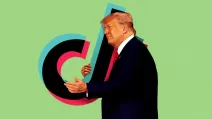 Donald Trump with the TikTok logo / Photo illustration: Sarah Grillo/Axios
