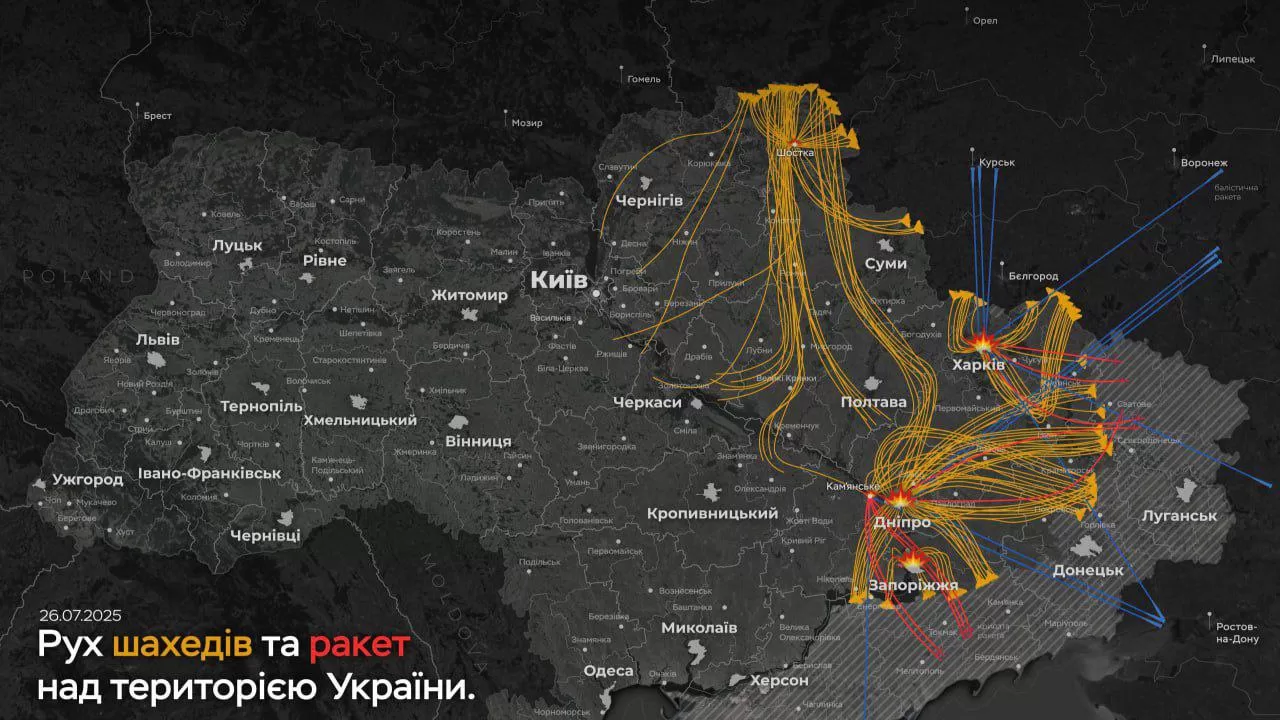 Движение шахедов и ракет над территорией Украины / Инфографика Telegram каналов @monitor_ua и @monitorwarr