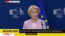 Урсула фон дер Ляйен на совместной пресс-конференции с президентом Украины Владимиром Зеленским / Скриншот видео
