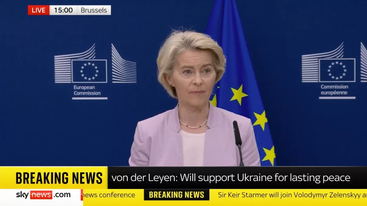 Урсула фон дер Ляєн на спільній пресконференції з президентом України Володимиром Зеленським / Скріншот відео