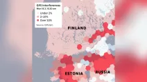 Інфографіка випадків перешкод GPS у понеділок, 18 березня 2024, о 10:30 / Ілюстрація Yle