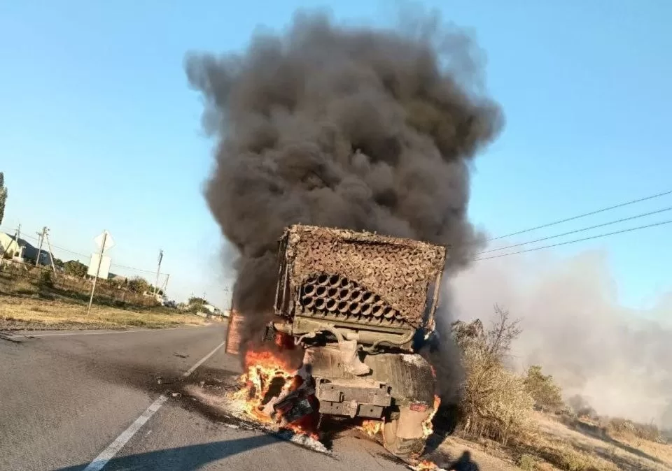 Знищена російська РСЗВ "Град" в Херсонській області / Фото: t.me/region22ua