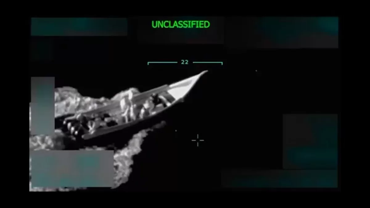 Скриншот из видео, опубликованного Дональдом Трампом 2 сентября в Truth Social, показывает лодку «Tren de Aragua» с наркотиками из Венесуэлы, по которой Трамп приказал нанести удар.