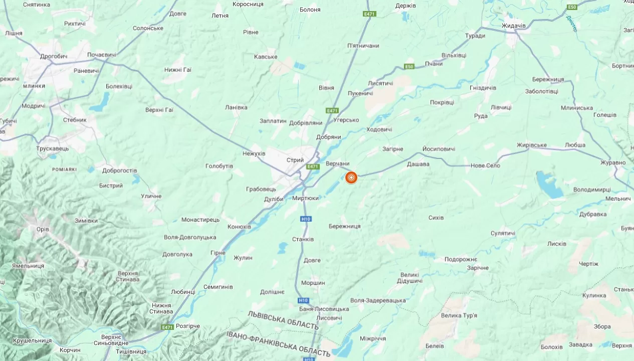 28 вересня 2025 року зареєстровано землетрус в районі м. Стрий / Фото: карта Google