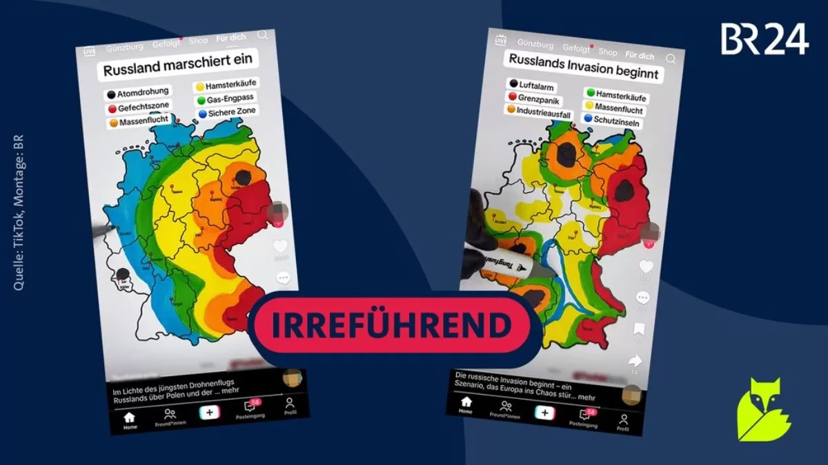 Відеоролики TikTok з проросійським змістом розпалюють страх перед війною в Німеччині / Колаж Bayerischer Rundfunk