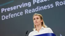 Кая Каллас представляет «Дорожную карту оборонной готовности до 2030 года» во время пресс-конференции в Брюсселе, 16 октября 2025 года / Фото Reuters
