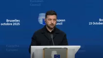 Ukrainian President Volodymyr Zelenskyy during a press conference in Brussels / Screenshot