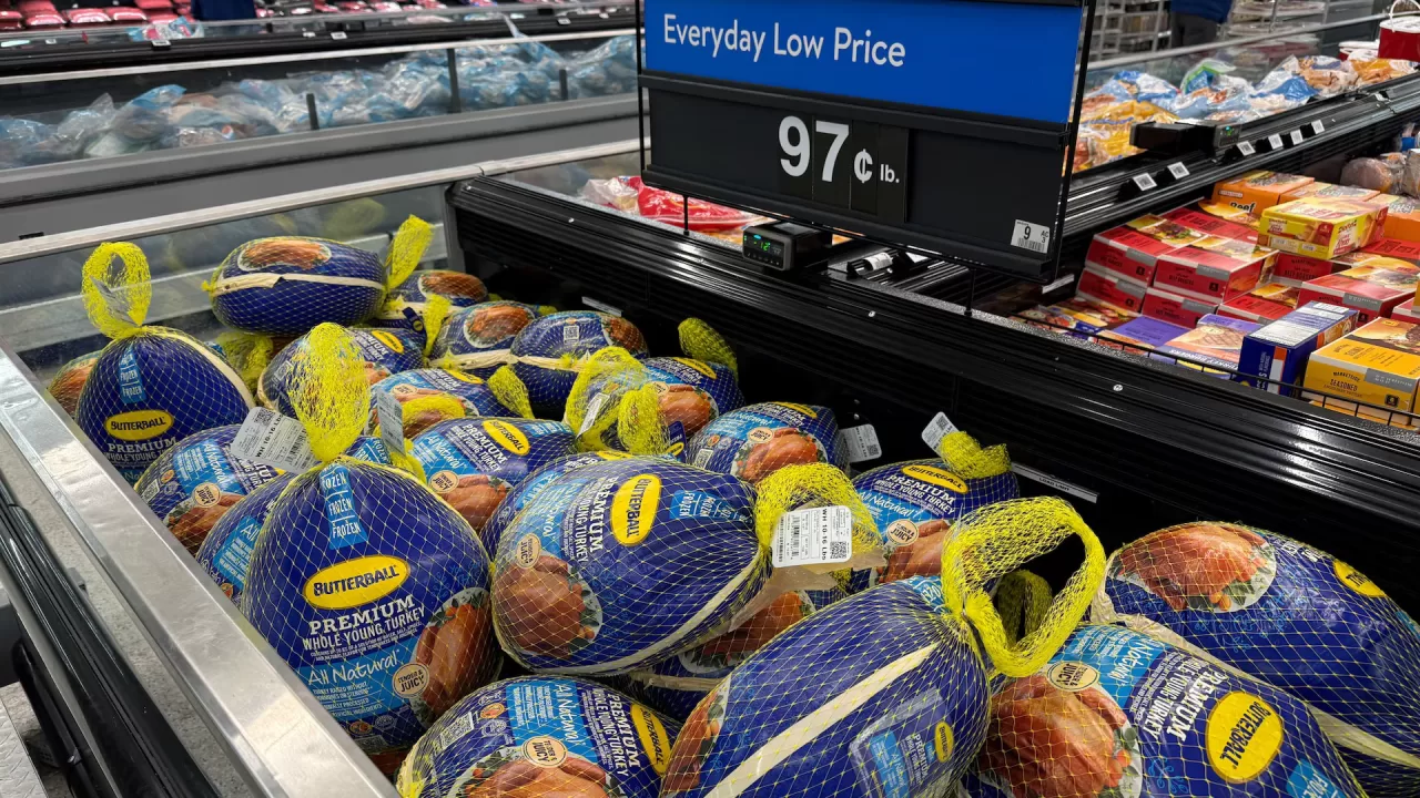Заморожені індички Butterball, що входять до кошика товарів Walmart для Дня Подяки, виставлені на продаж у магазині в Валлі-Стрім, Нью-Йорк, США, 6 листопада 2025 / Фото Reuters