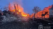 Fire at the site of the air strike in the Kharkiv region on November 28 / Photo: Kharkiv Regional Military Administration