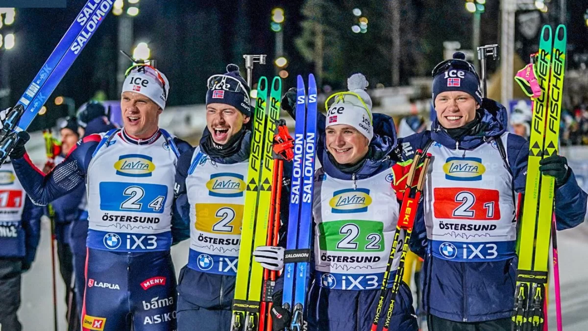 Переможці першої гонки сезону - норвезькі біатлоністи / Фото з X @biathlonworld