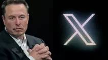 Ілон Маск і логотип соціальної мережі Х (раніше Twitter), що належить йому / Фото: Alain Jocard/AFP