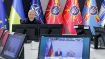 Міністр оборони України Денис Шмигаль під час 32 засідання у форматі “Рамштайн” / Фото: Міноборони