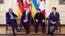 Мерц, Стармер, Зеленський і Макрон під час зустрічі в Лондоні / Фото: ОПУ