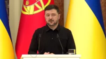 Ukrainian President Volodymyr Zelenskyy during a joint press conference with Portuguese Prime Minister Luís Montenegro / Screenshot
