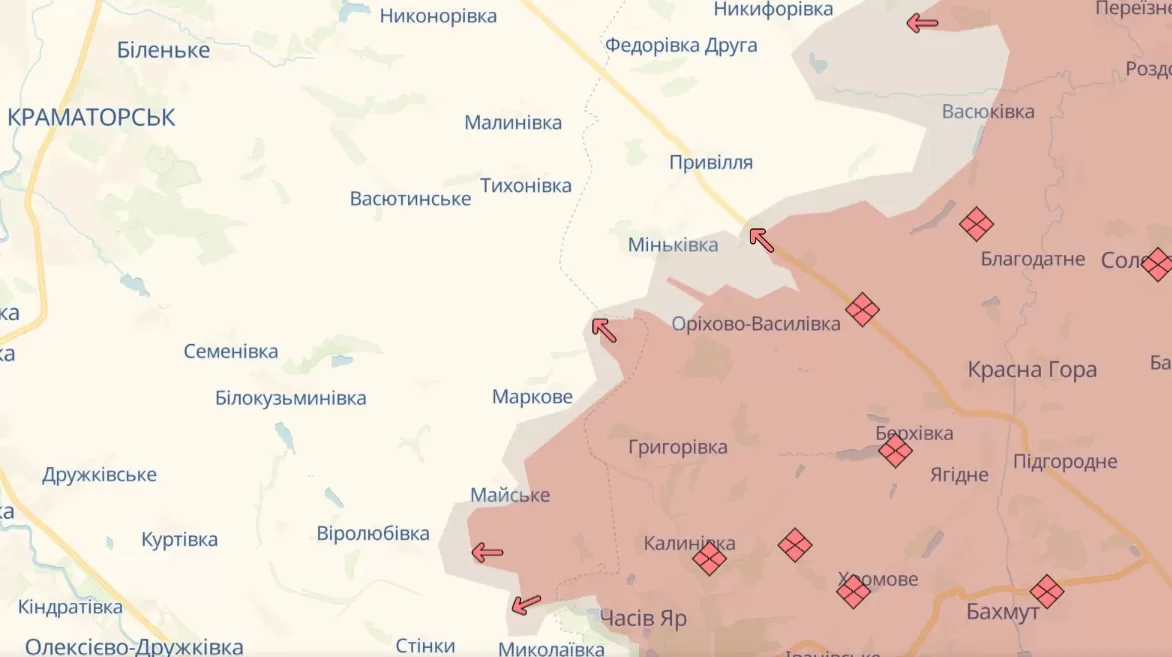 В Группировке войск «Восток» опровергли оккупацию Орехово-Васильевки / Скриншот карты Deep State