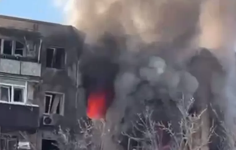 Пожар после попадания российского БпЛА / Скриншот