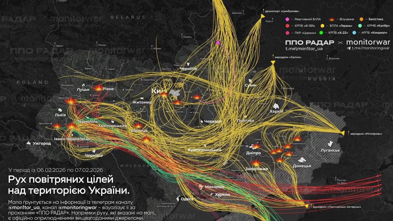 Рух повітряних цілей над територією України / Інфографіка monitorwar