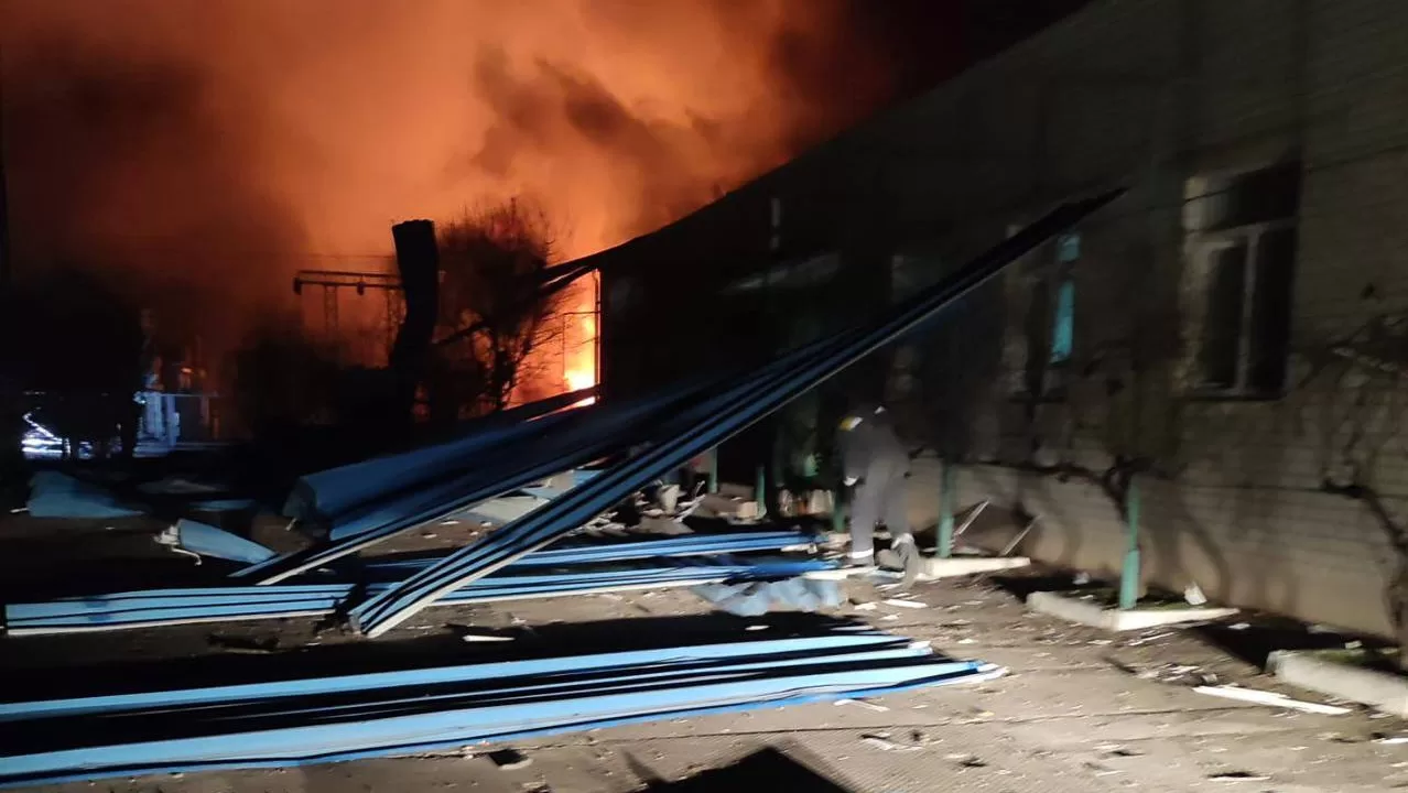 Fire at the site of the strike on the energy facility / Photo: Odesa Regional State Administration