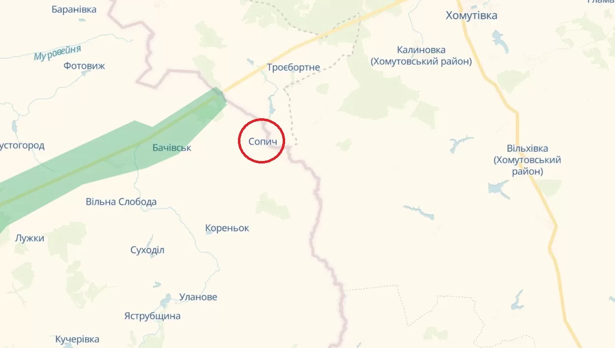 Село Сопич на карті DeepState / Скриншот