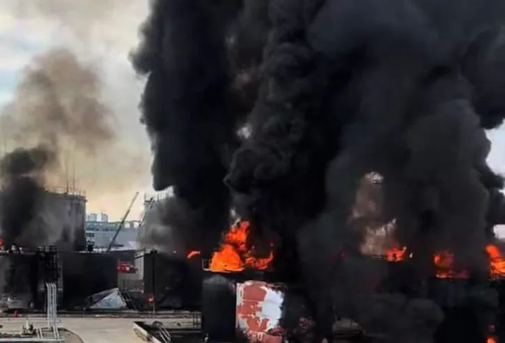 Пожежа на нафтобазі у Лабінську після атаки БпЛА / Фото: t.me/exilenova_plus