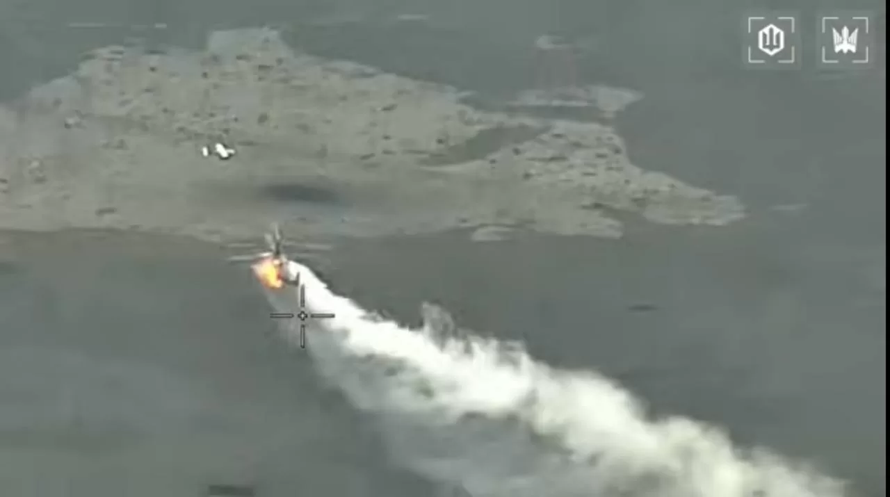 Підбитий дроном російський Ка-52 / Скриншот