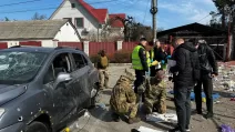 Поліція на місці теракту в Бучі / Фото: Нацполіція
