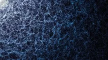 Этот фрагмент карты показывает крупномасштабную структуру Вселенной, сформированную гравитацией. Каждая точка здесь — отдельная галактика. Наиболее плотные участки обозначают зоны, где галактики и скопления галактик собрались вместе, образуя нити космической паутины / Фото: DESI